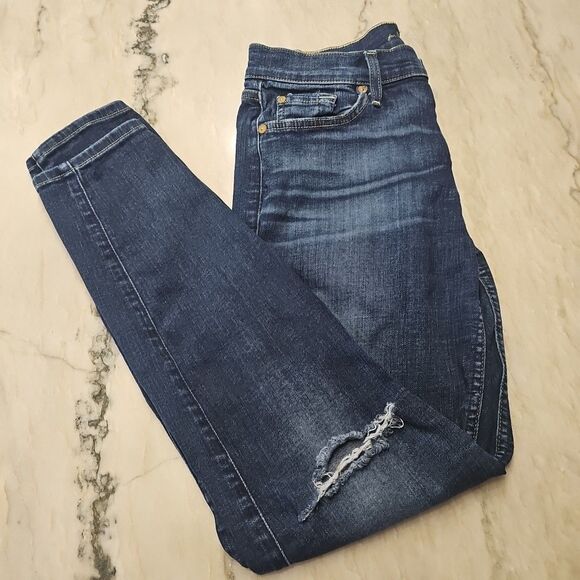 7 For All Mankind Gwenevere Ankle Skinny Womens Jeans Size 29 Distressed - Picture 1 of 14